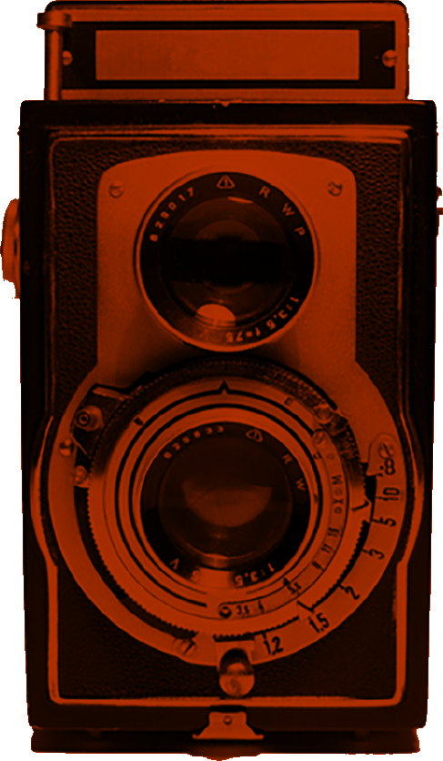 Oldschool camera with red silhoutte