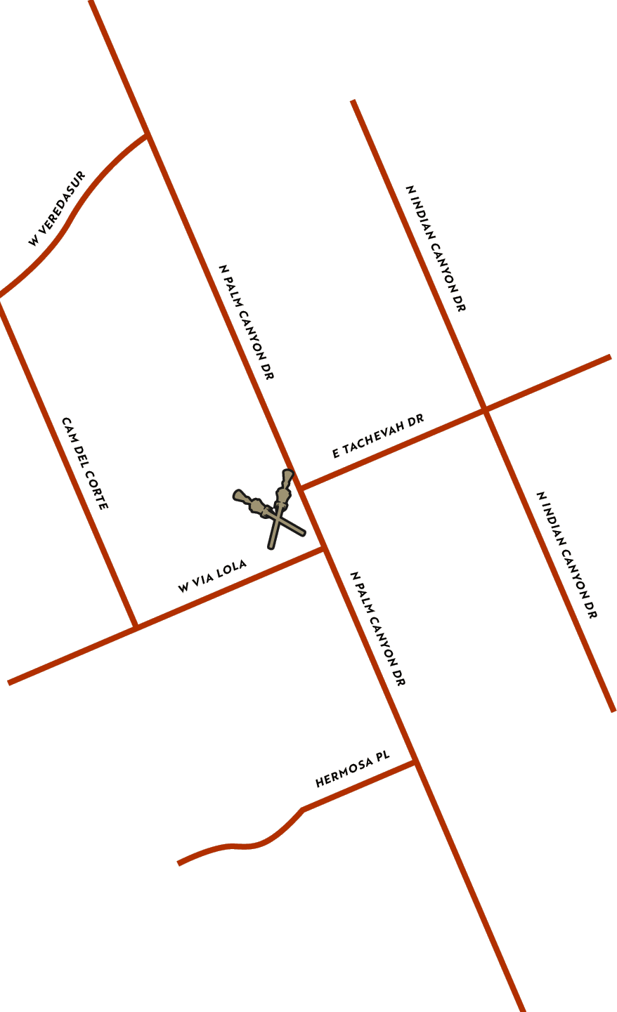 Map showing where Ernest Coffee Palm Springs is located
